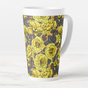 Yellow roses with blue leaves latte mug
