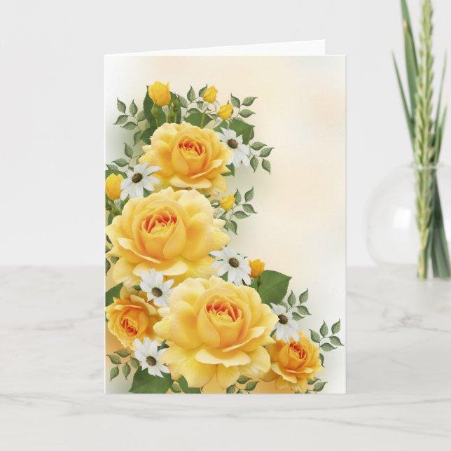 Yellow Roses with White Daisies Card (Front)