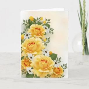 Yellow Roses with White Daisies Card