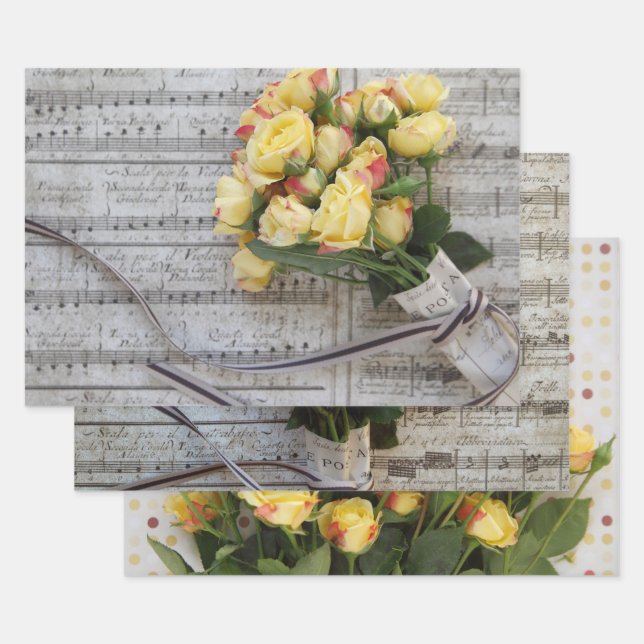 Yellow roses wrapping paper sheet (Set)