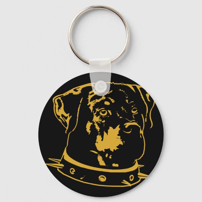 Yellow Rottweiler Illustration Key Ring (Front)