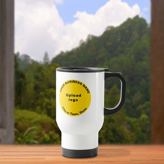 Yellow Round Business Brand on Travel Mug (Creator Uploaded)