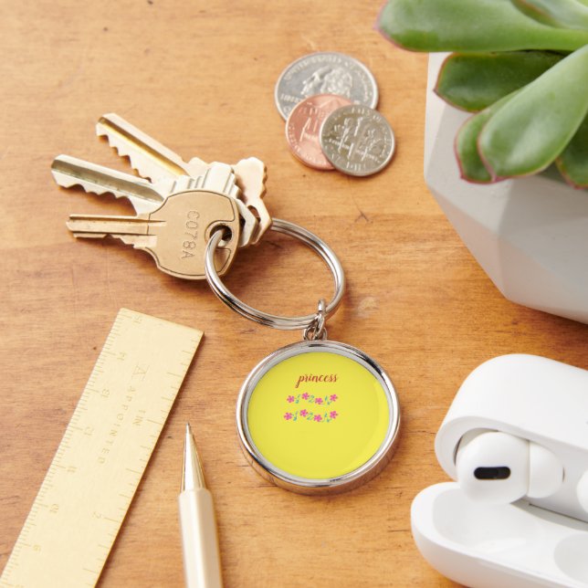 Yellow Round  Floral Key Ring (Desk)