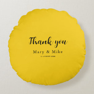 Yellow Round Pillow with Thank You Text