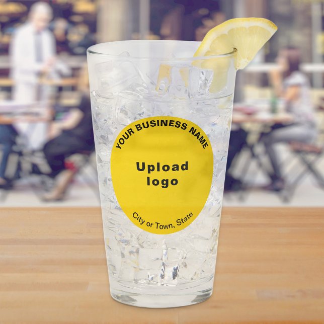Yellow Round Shape Business Brand on Glass Cup (Build brand name awareness. Yellow round business brand on glass cup.)