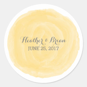 Yellow Round Watercolor Wedding Stickers