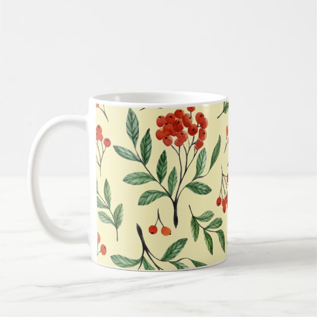 Yellow Rowan Watercolor Seamless Pattern Coffee Mug (Left)