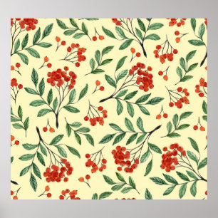 Yellow Rowan Watercolor Seamless Pattern Poster