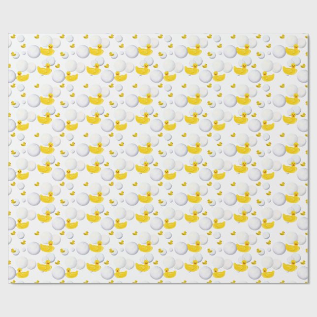 Yellow Rubber Duck and Bubbles Wrapping Paper (Flat)