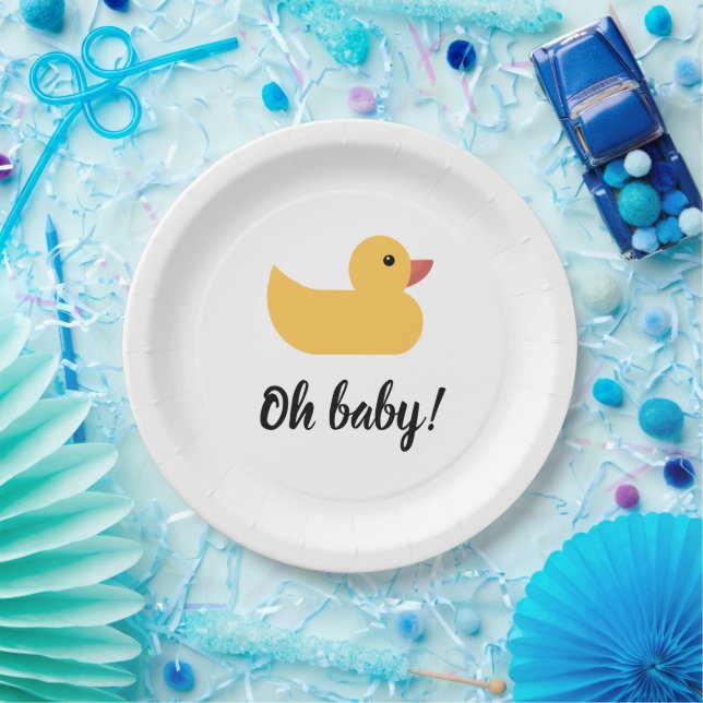 Yellow Rubber Duck Bath Ducky Oh Baby Shower Paper Plate (Party)