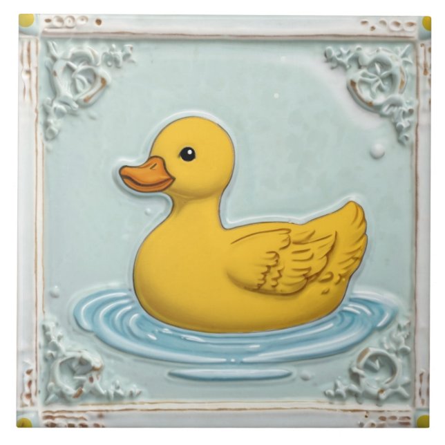 Yellow Rubber Duck Cute Duckie Ducky Toy Bathroom Tile (Front)