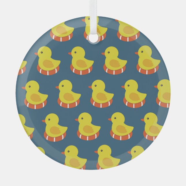 Yellow rubber duck, cute, seamless pattern. glass tree decoration (Front)