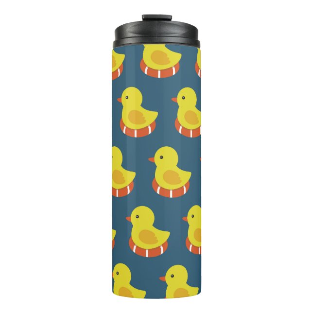 Yellow rubber duck, cute, seamless pattern. thermal tumbler (Front)