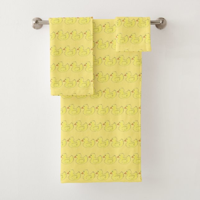 Yellow Rubber Duck Duckie Ducky Bird Bathtub Toy Bath Towel Set (Insitu)