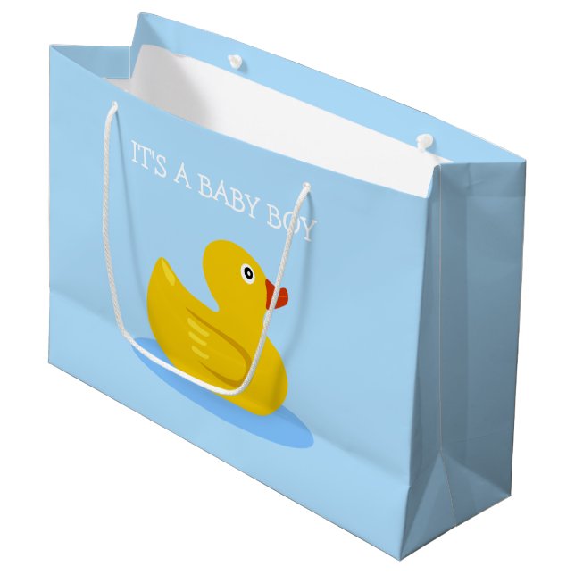 Yellow Rubber Duck It's a Baby Boy Blue Large Gift Bag (Front Angled)