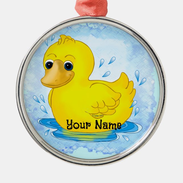 Yellow Rubber Duck Metal Tree Decoration (Front)
