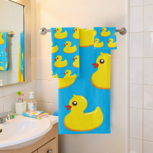 yellow rubber duck pattern bath towel set