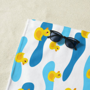 Yellow Rubber Duck Pattern Beach Towel
