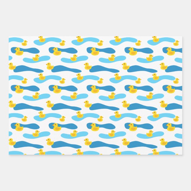 Yellow Rubber Duck Pattern Wrapping Paper Sheet (Front)