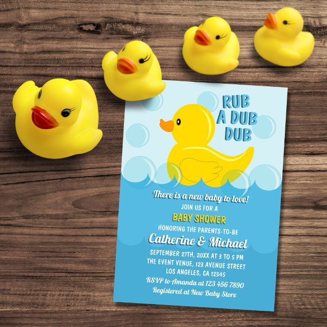 Yellow Rubber Duck Rub A Dub Dub Baby Shower Invitation (Creator Uploaded)