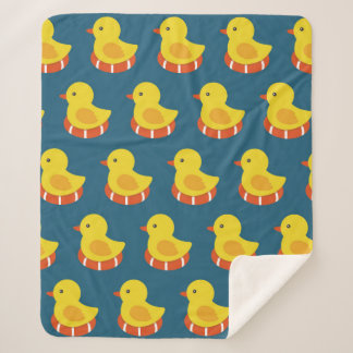 yellow rubber duck seamless pattern. Vintage illus Sherpa Blanket