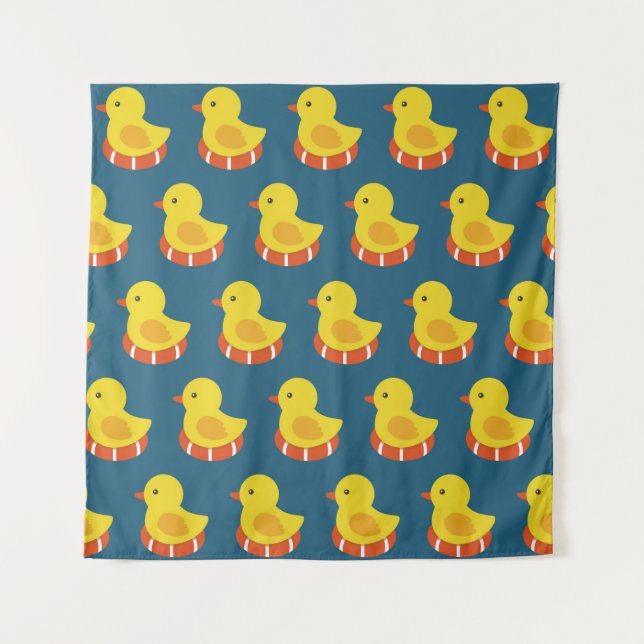yellow rubber duck seamless pattern. Vintage illus Tapestry (Front)