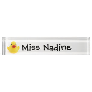 Yellow Rubber Duck with Childish Text Name Nameplate