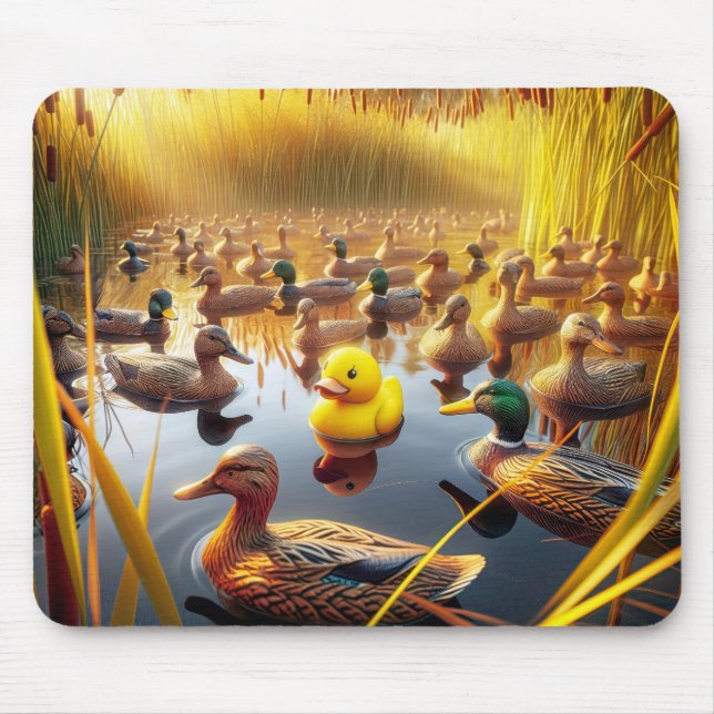 Yellow Rubber Duck With Hunting Decoys Mouse Pad (Front)