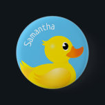 Yellow Rubber Duckie Button<br><div class="desc">A playful design,  with the cutest yellow rubber duck serving as a name tag. You may also delete the text.</div>