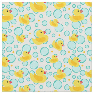 Yellow Rubber Ducks Bubbles Bathtime Pattern Fabric