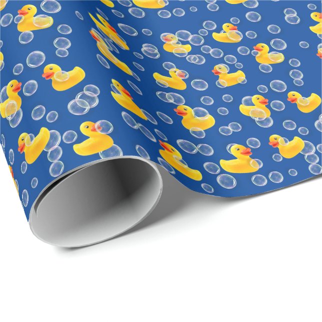 Yellow rubber ducks in bubbles wrapping paper (Roll Corner)
