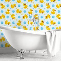 Yellow Rubber Ducks On Blue With Blue Bubbles Kids