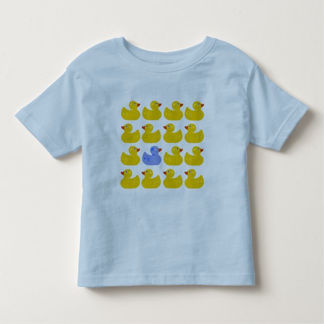 Yellow Rubber Ducks with One Blue Duck Toddler T-Shirt (Front)