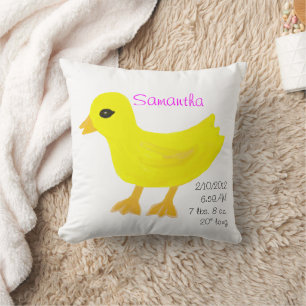 Yellow Rubber Ducky Birth Details Pink Cushion