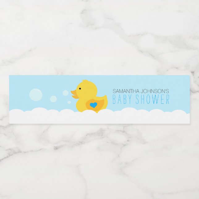 Yellow Rubber Ducky Bubble Bath Boys Baby Shower Water Bottle Label (Single Label)