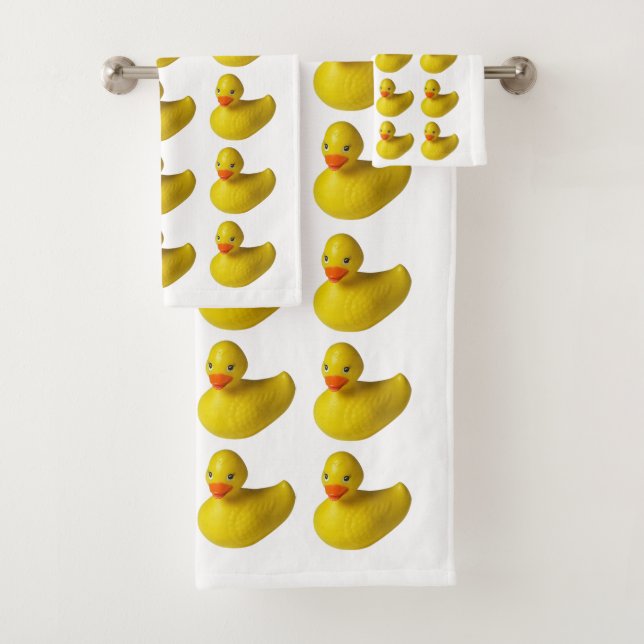 Yellow Rubber Ducky Duck Fun Kids Bath Time Bath Towel Set (Insitu)