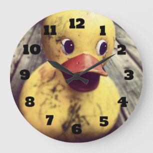 Yellow Rubber Ducky Needs a Bath! Large Clock