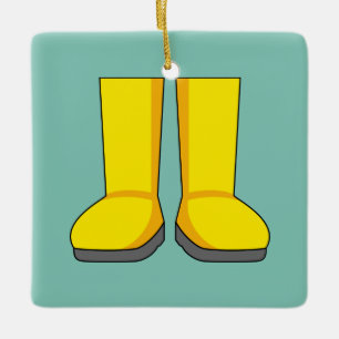 Yellow Rubber Rain Boots Ceramic Ornament