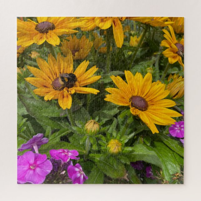  Yellow Rudbeckia Flowers Pink Phlox and Bee   Jigsaw Puzzle (Vertical)