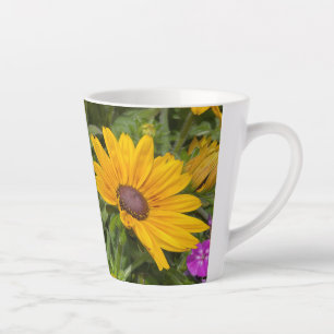 Yellow Rudbeckia Flowers Pink Phlox and Bee  Latte Mug