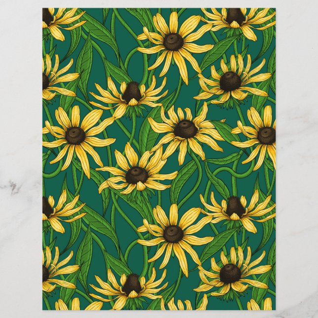 Yellow Rudbekia on dark green (Front)