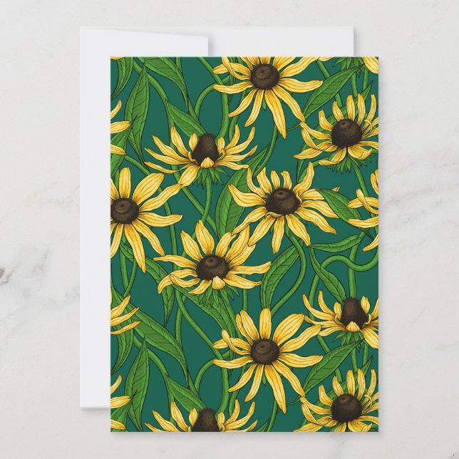 Yellow Rudbekia on dark green (Front)