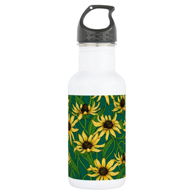 Yellow Rudbekia on dark green 532 Ml Water Bottle (Front)