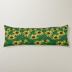 Yellow Rudbekia on dark green Body Cushion