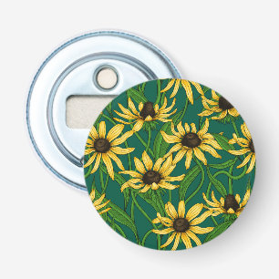 Yellow Rudbekia on dark green Bottle Opener