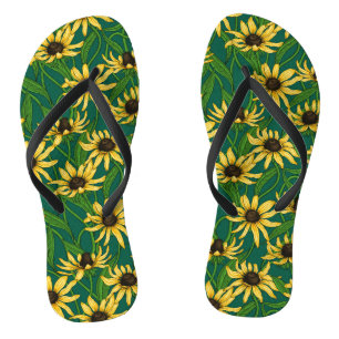 Yellow Rudbekia on dark green Jandals