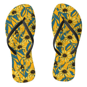 Yellow Rudbekia on dark green Jandals