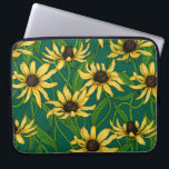 Yellow Rudbekia on dark green Laptop Sleeve<br><div class="desc">Hand-painted cvector pattern with yellow rudbekia flowers</div>