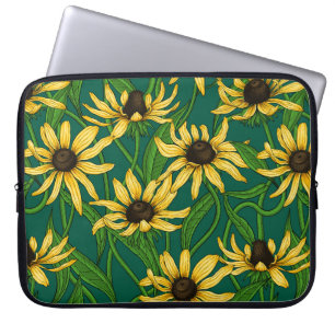 Yellow Rudbekia on dark green Laptop Sleeve
