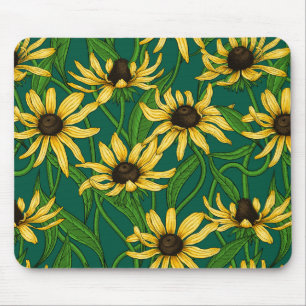 Yellow Rudbekia on dark green Mouse Pad